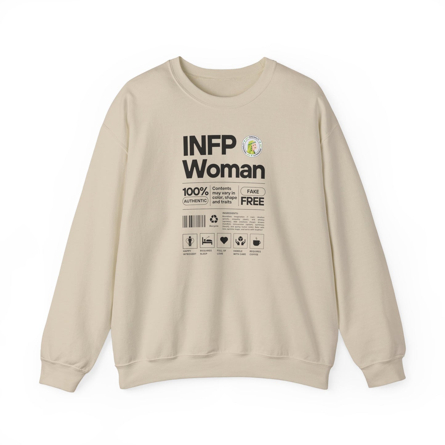 INFP Woman Ingredients Black Text Sweatshirt