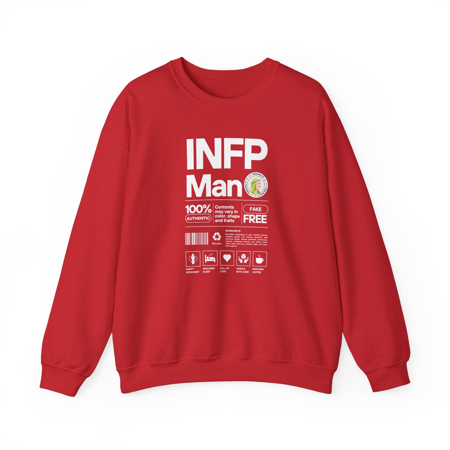 INFP Man Ingredients White Text Sweatshirt