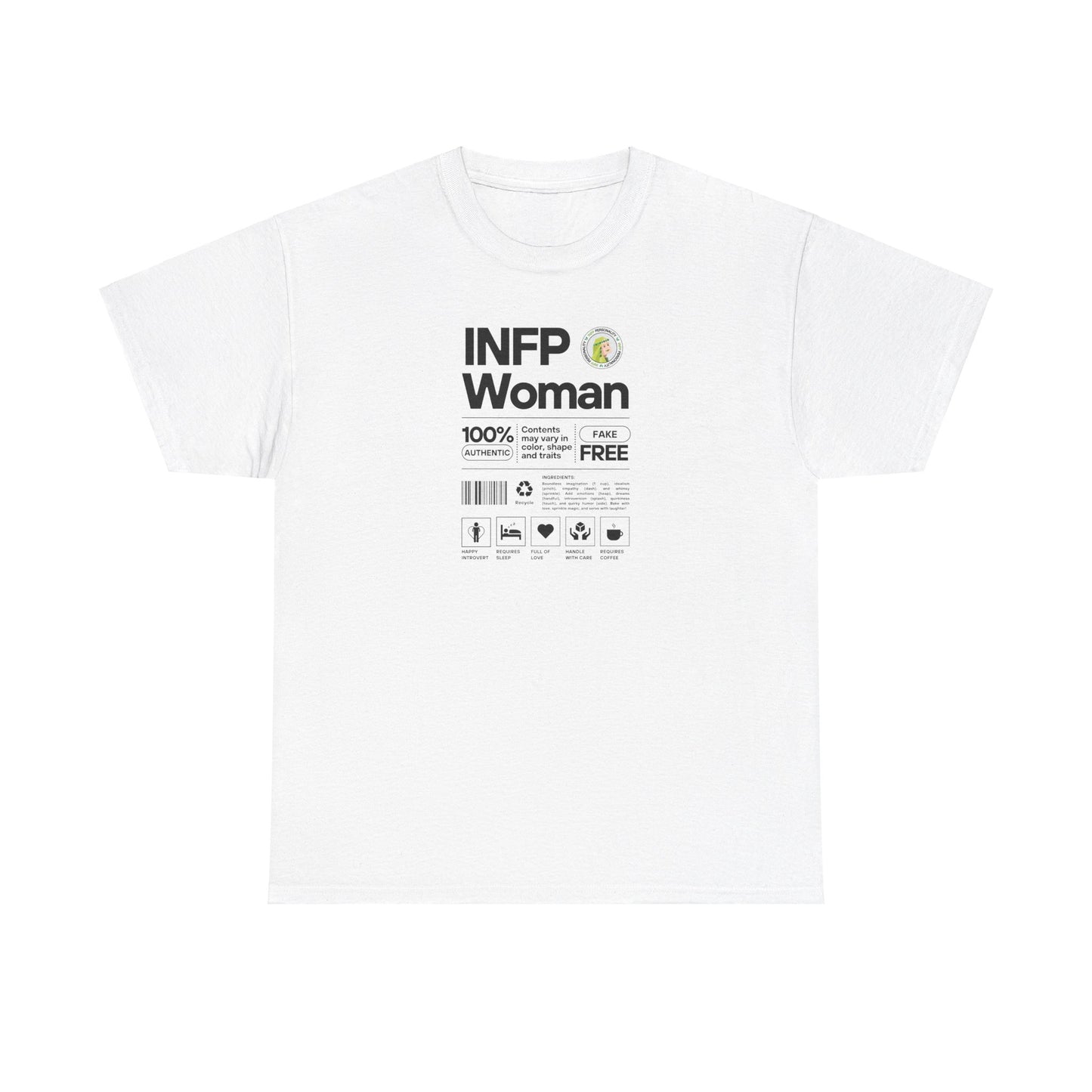 INFP Woman Ingredients Black Text Tee