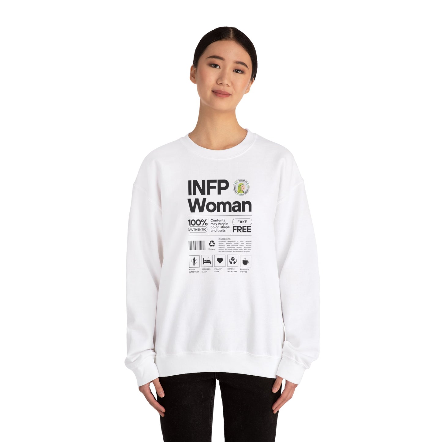 INFP Woman Ingredients Black Text Sweatshirt