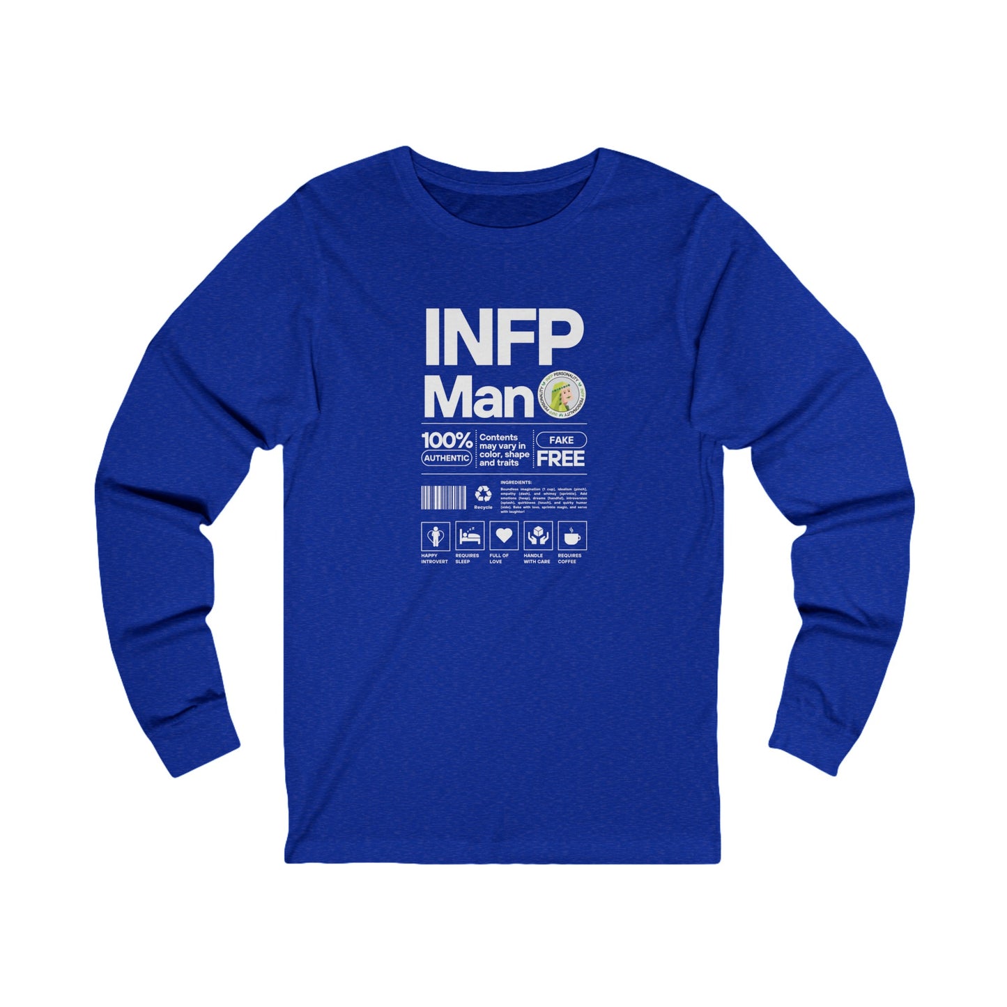 INFP Man Ingredients White Text Long Sleeve Tee