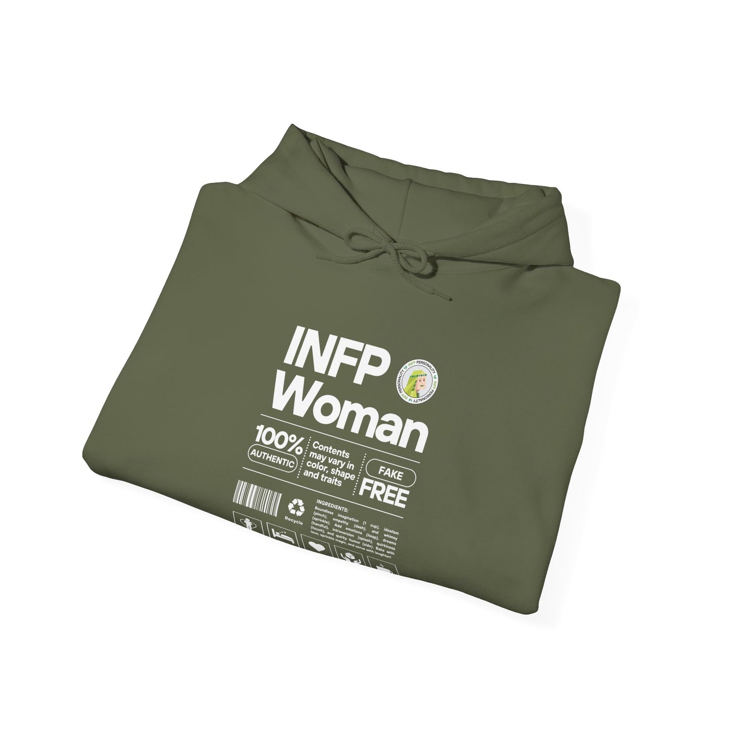 INFP Woman Ingredients White Text Hoodie