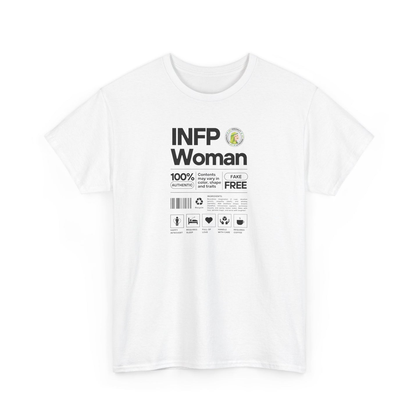 INFP Woman Ingredients Black Text Tee