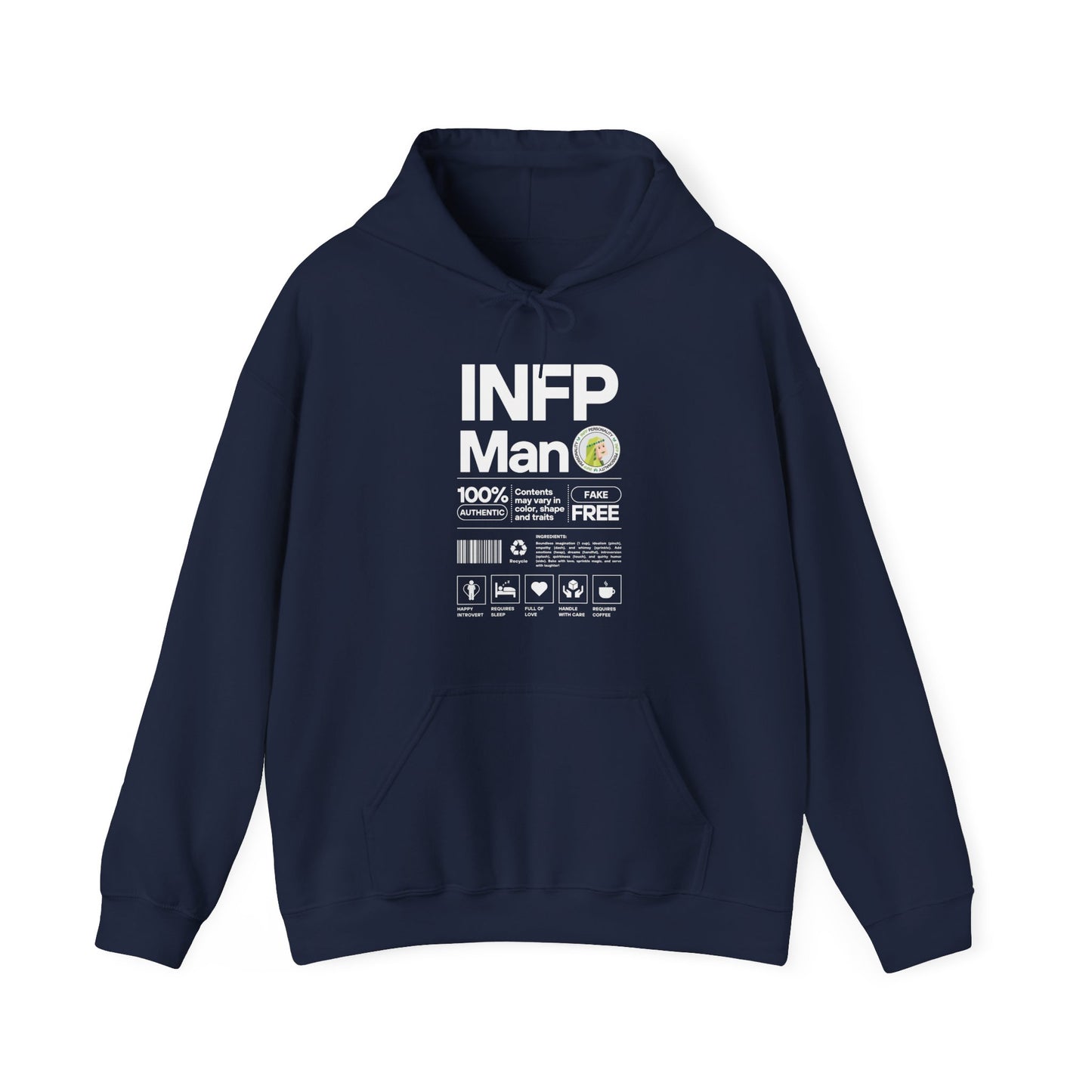 INFP Man Ingredients White Text Hoodie