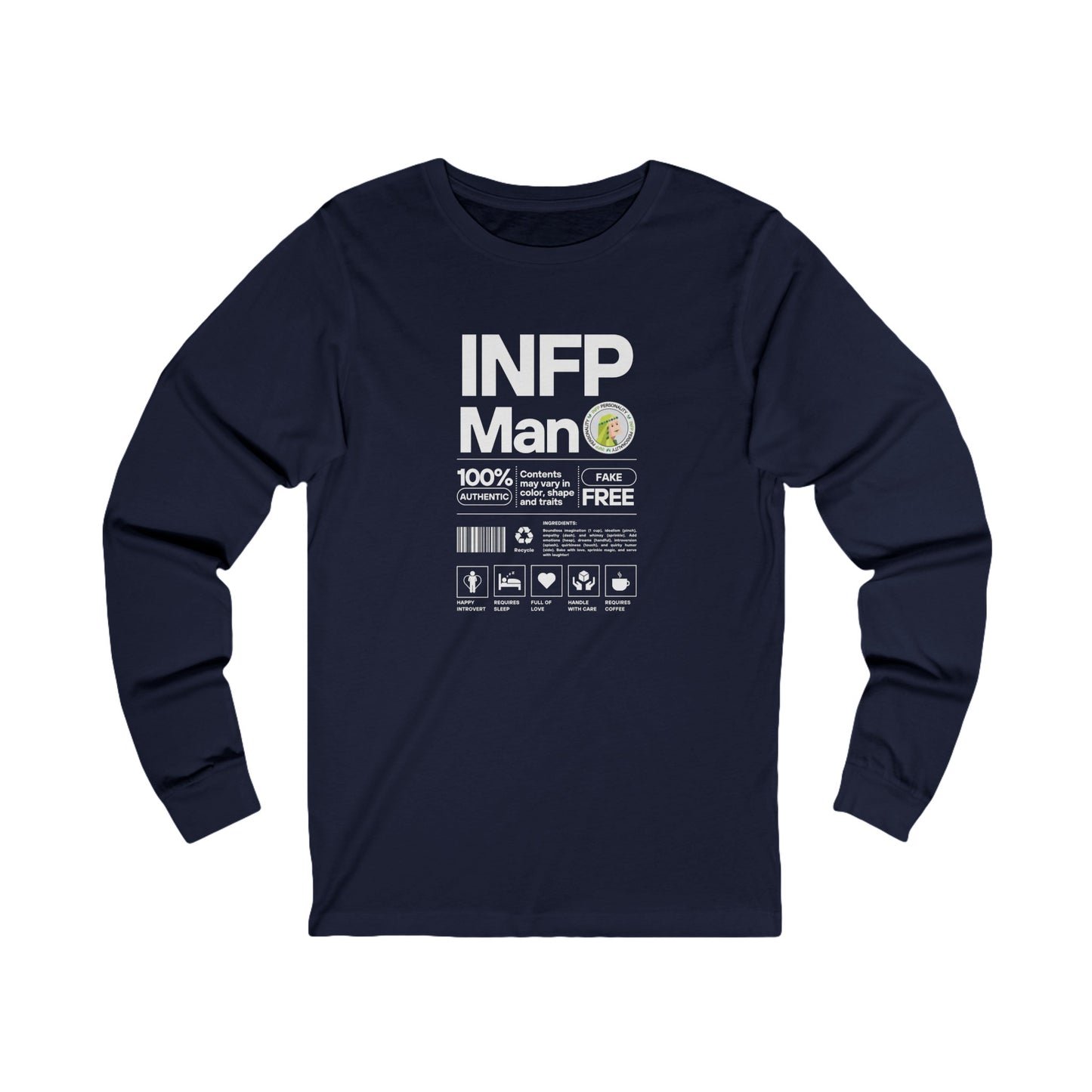 INFP Man Ingredients White Text Long Sleeve Tee