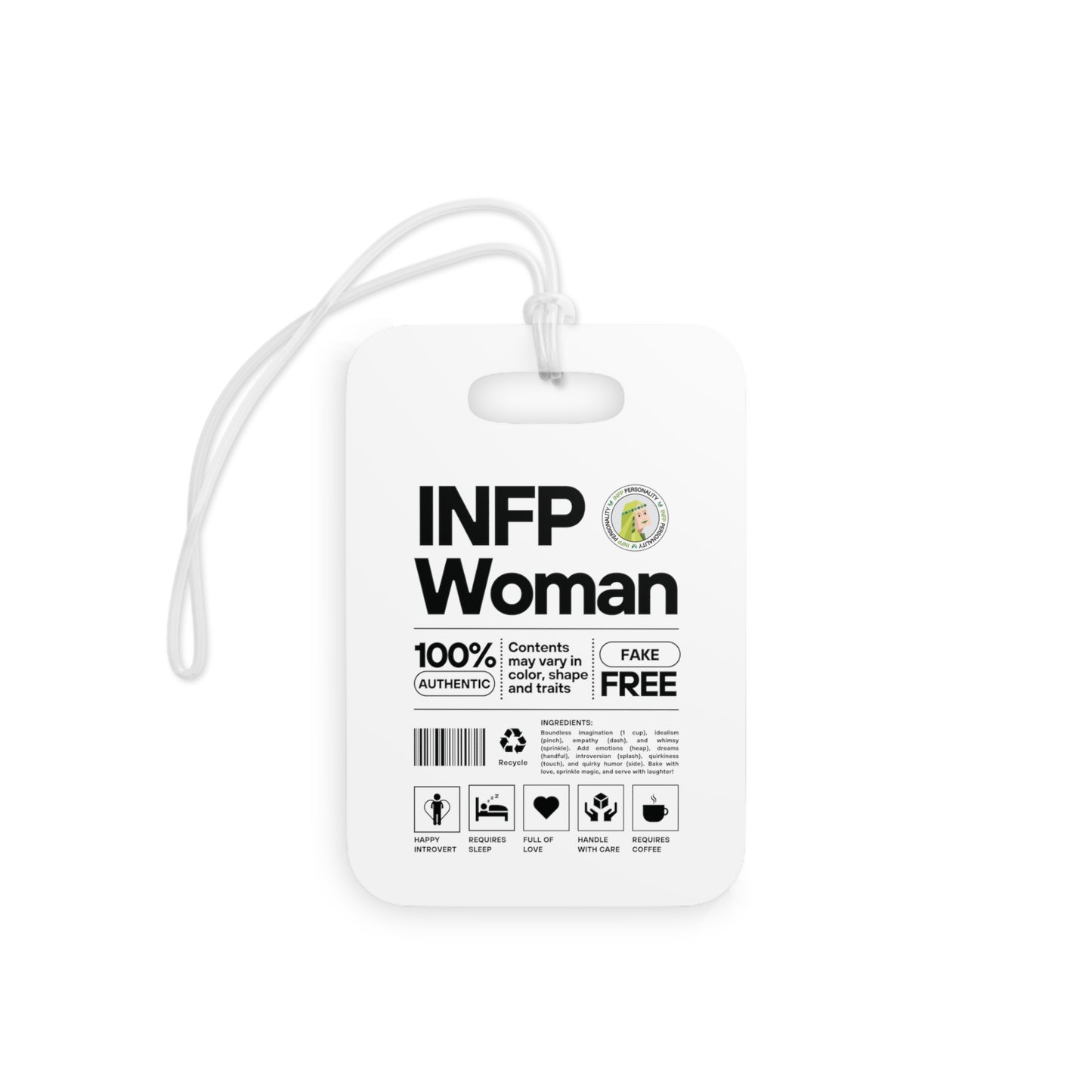 INFP Woman Ingredients Plastic Luggage Tags