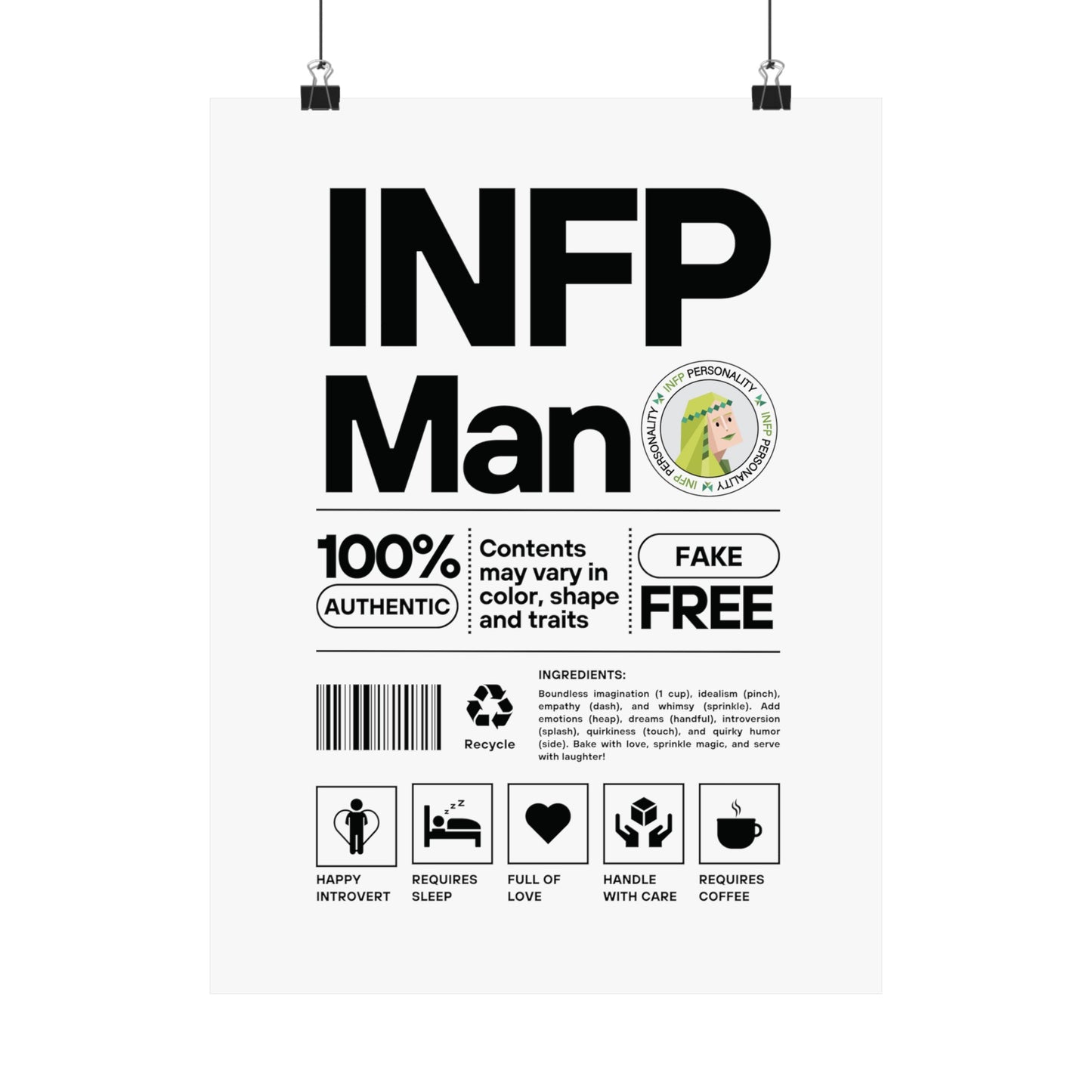 INFP Man Ingredients Matte Vertical Posters