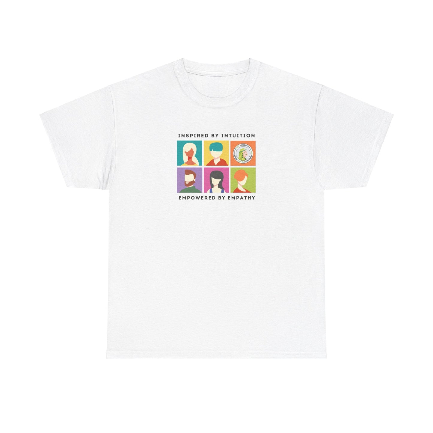 Front view of the INFP Pride Tee, showcasing its classic fit and timeless crew neckline on white tee.