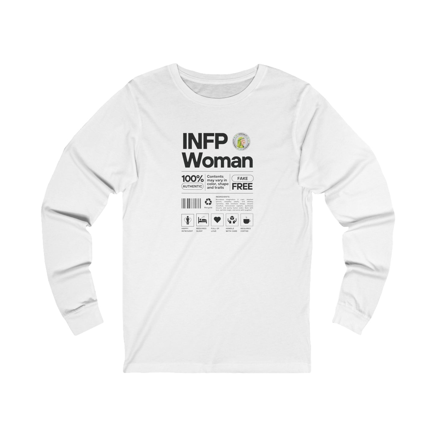 INFP Woman Ingredients Black Text Long Sleeve Tee