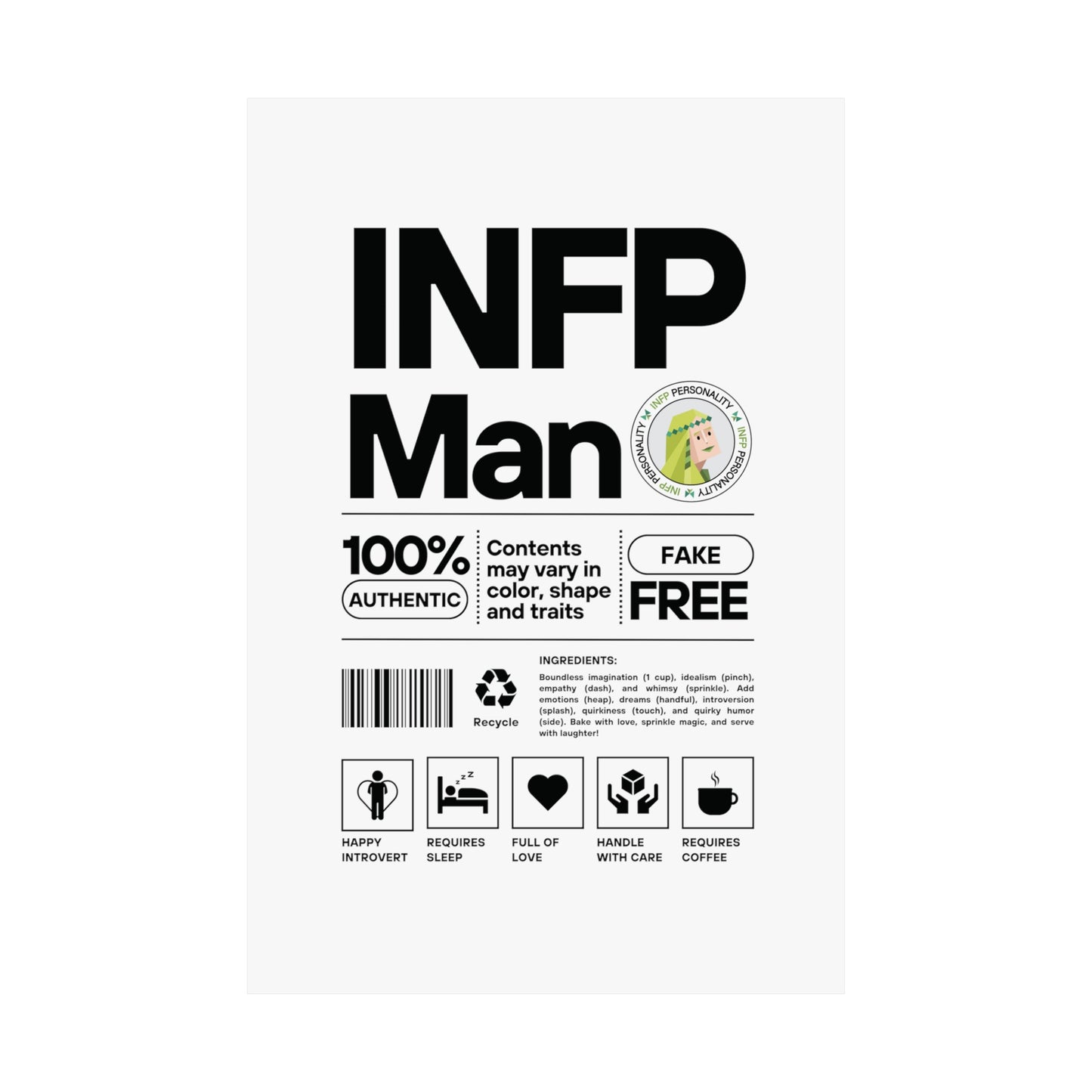 INFP Man Ingredients Matte Vertical Posters