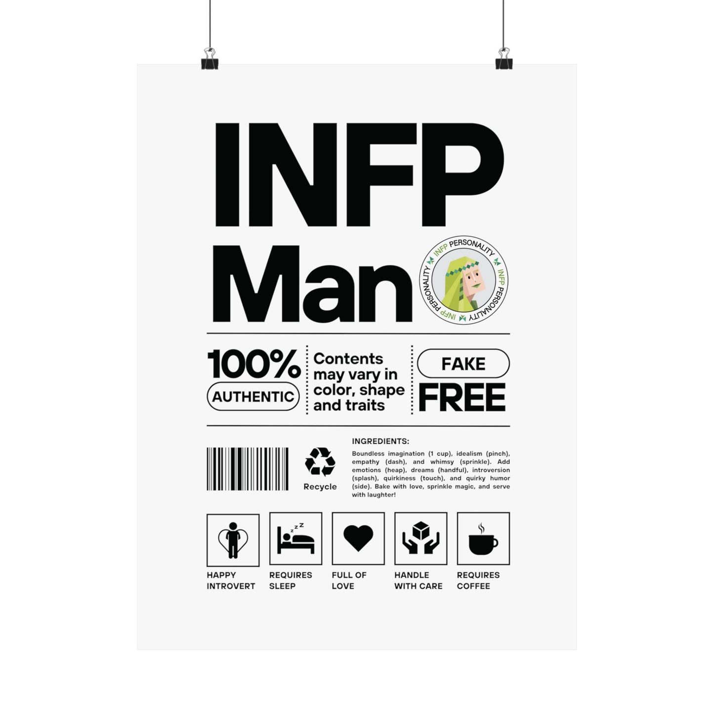 INFP Man Ingredients Matte Vertical Posters