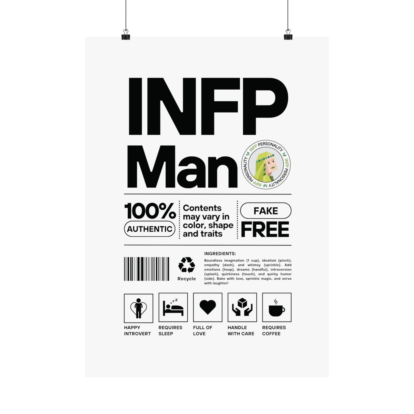 INFP Man Ingredients Matte Vertical Posters