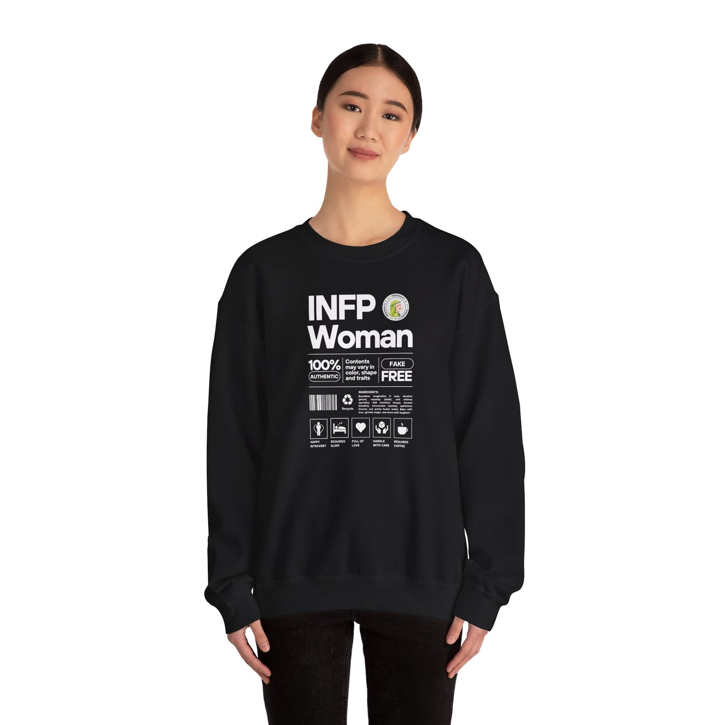 INFP Woman Ingredients White Text Sweatshirt