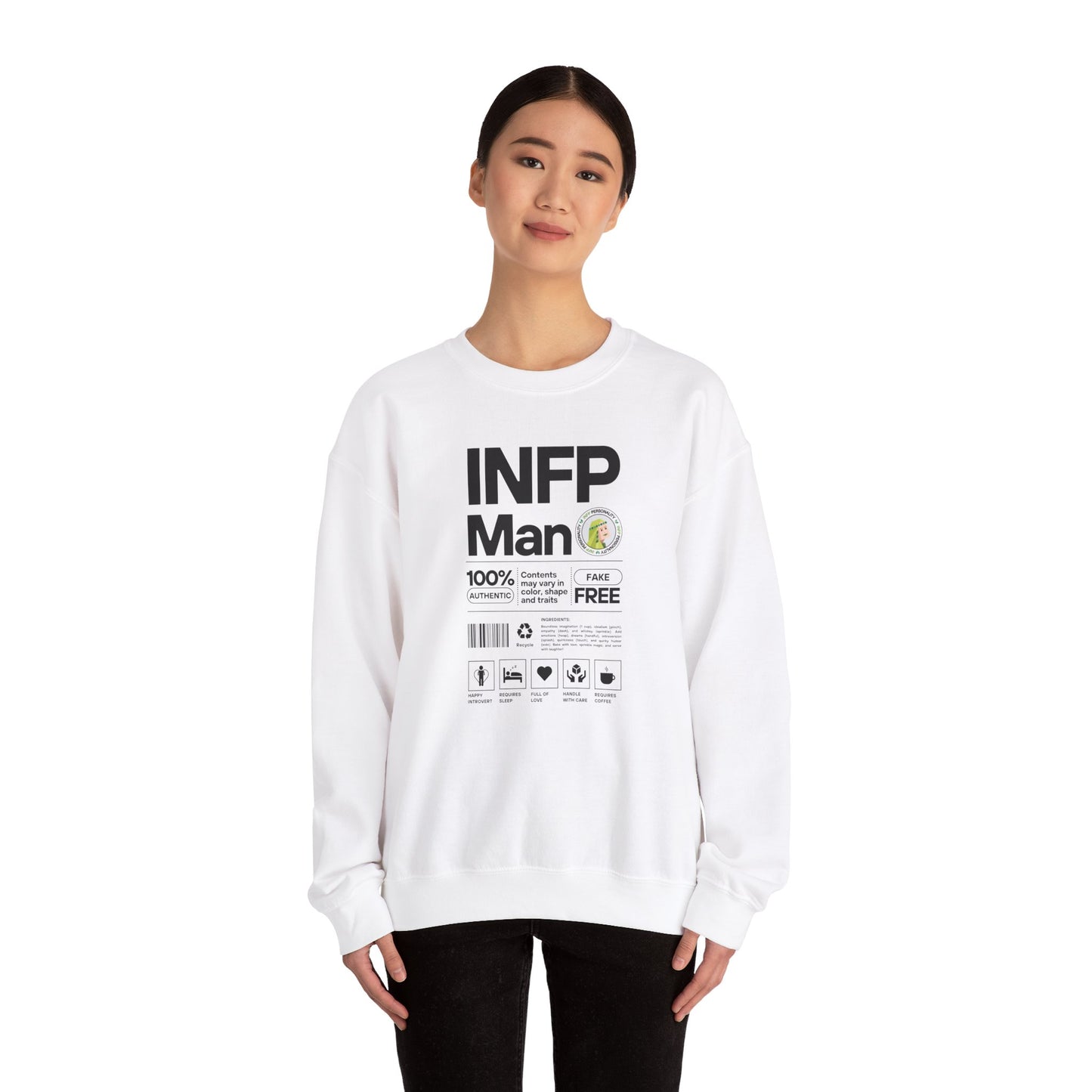 INFP Man Ingredients Black Text Sweatshirt