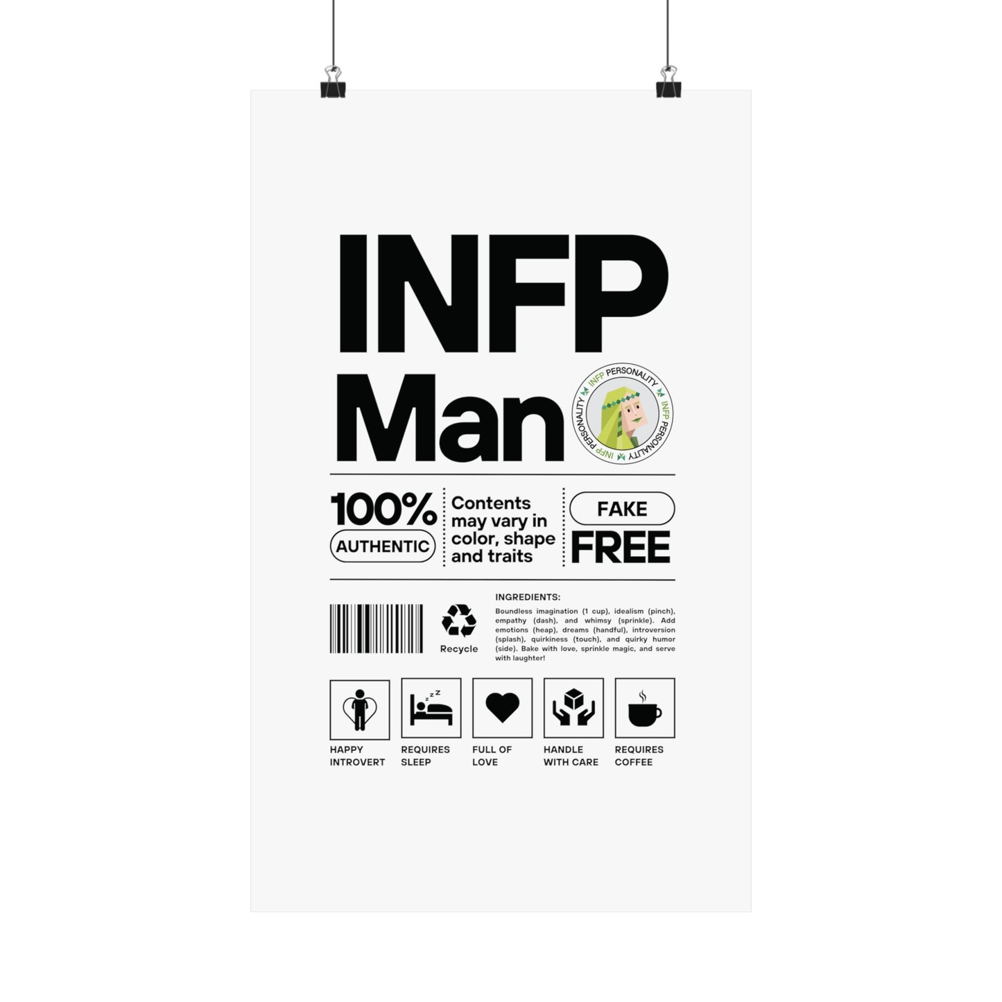 INFP Man Ingredients Matte Vertical Posters