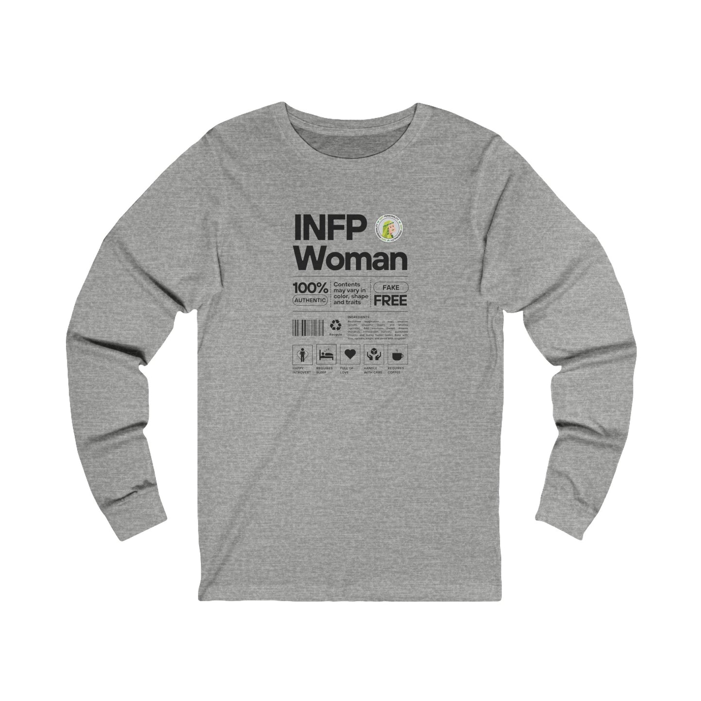 INFP Woman Ingredients Black Text Long Sleeve Tee