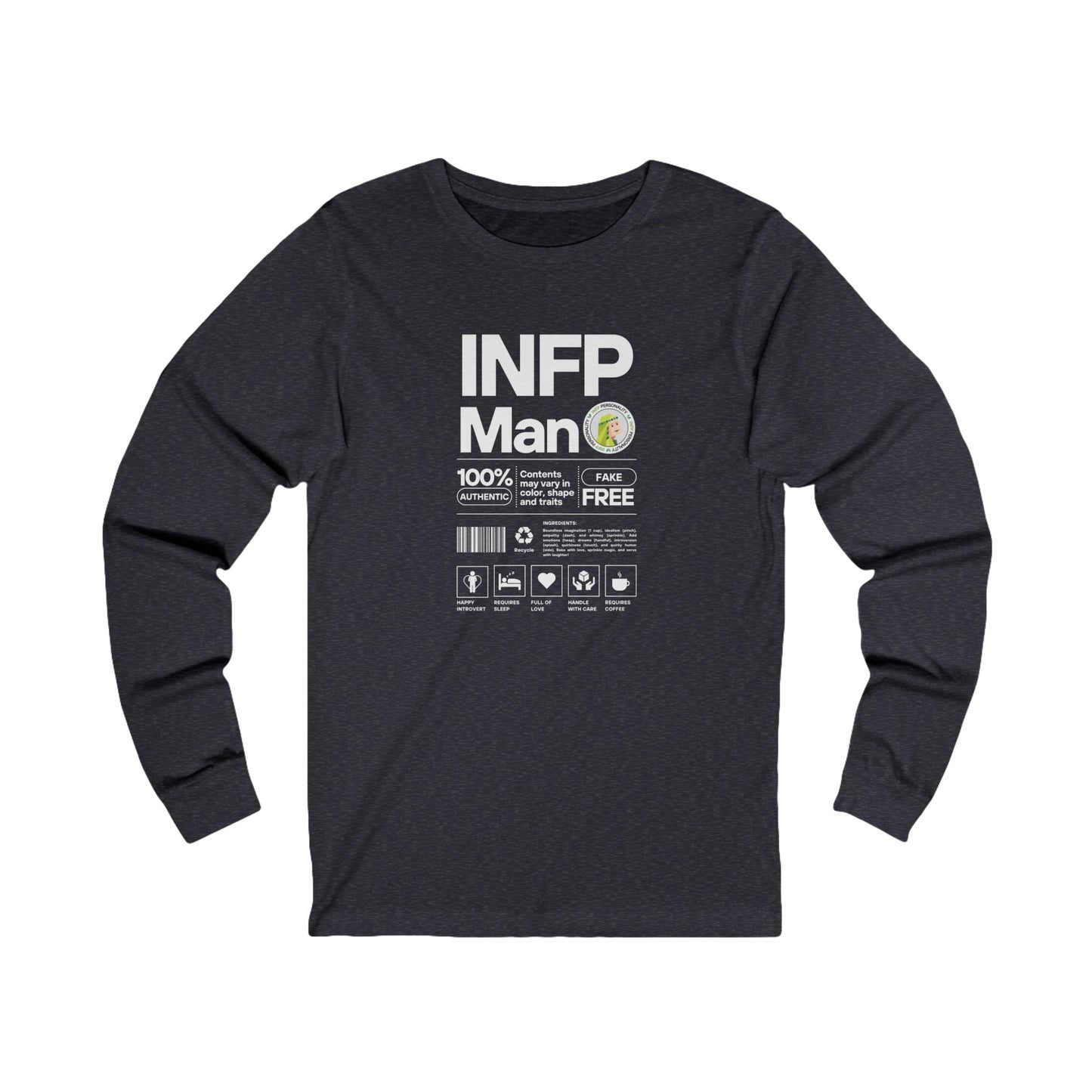 INFP Man Ingredients White Text Long Sleeve Tee