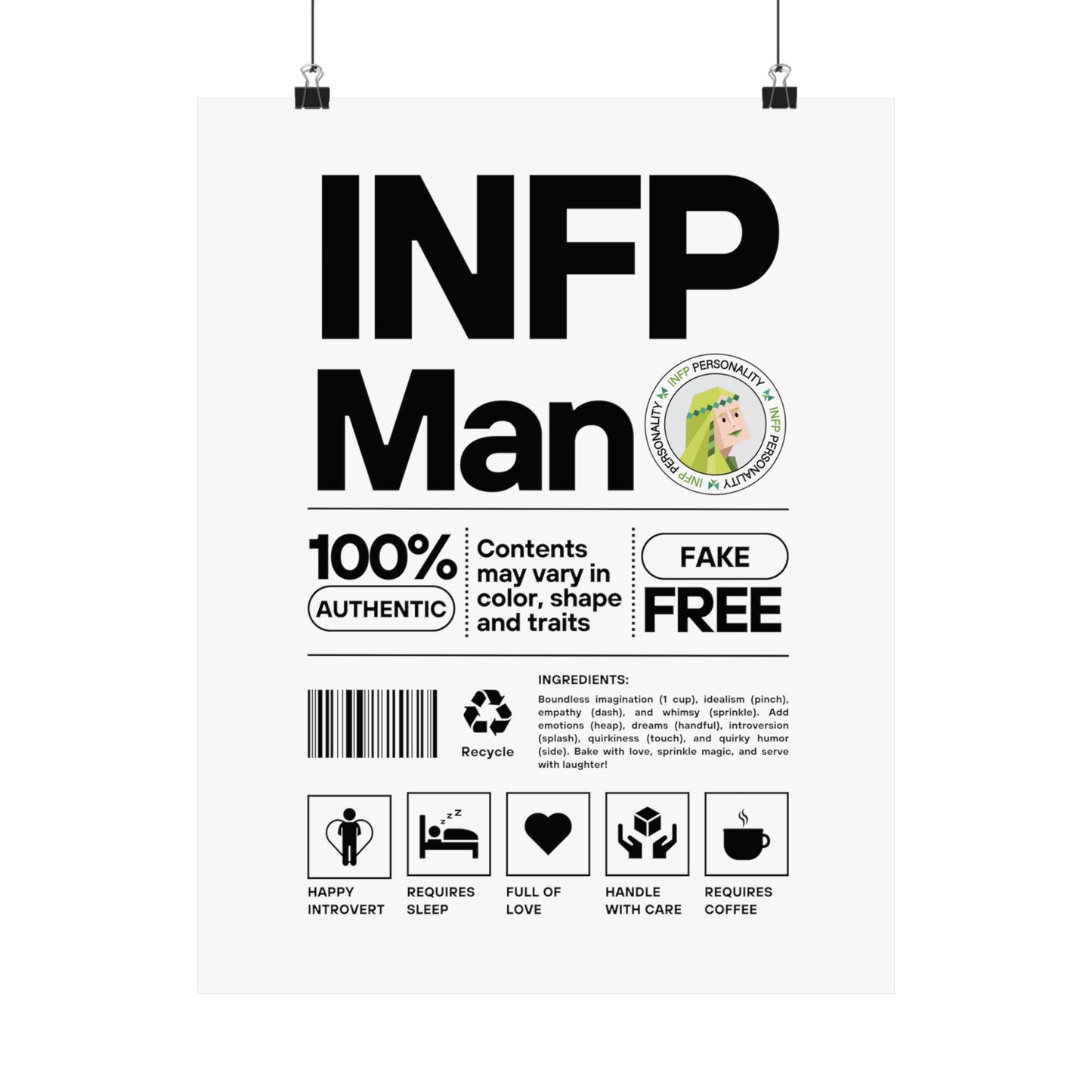 INFP Man Ingredients Matte Vertical Posters