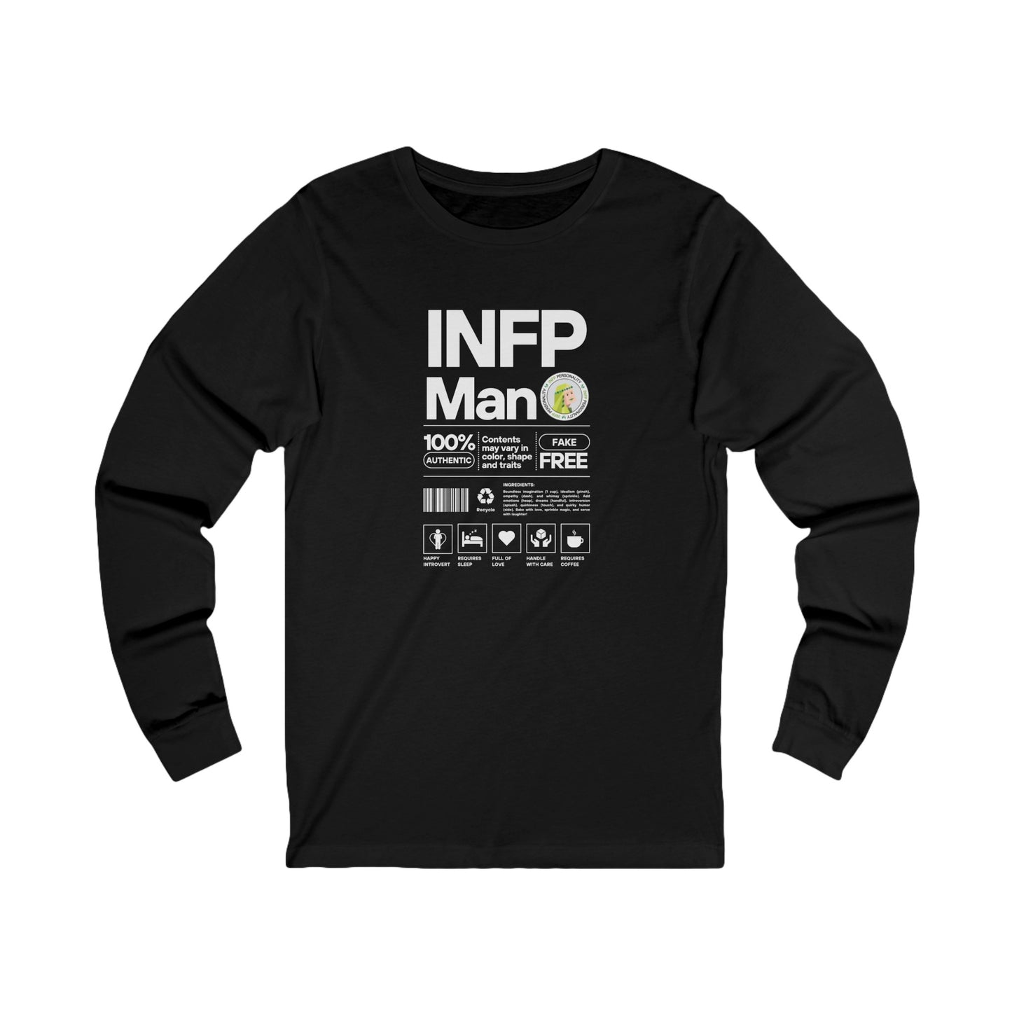 INFP Man Ingredients White Text Long Sleeve Tee