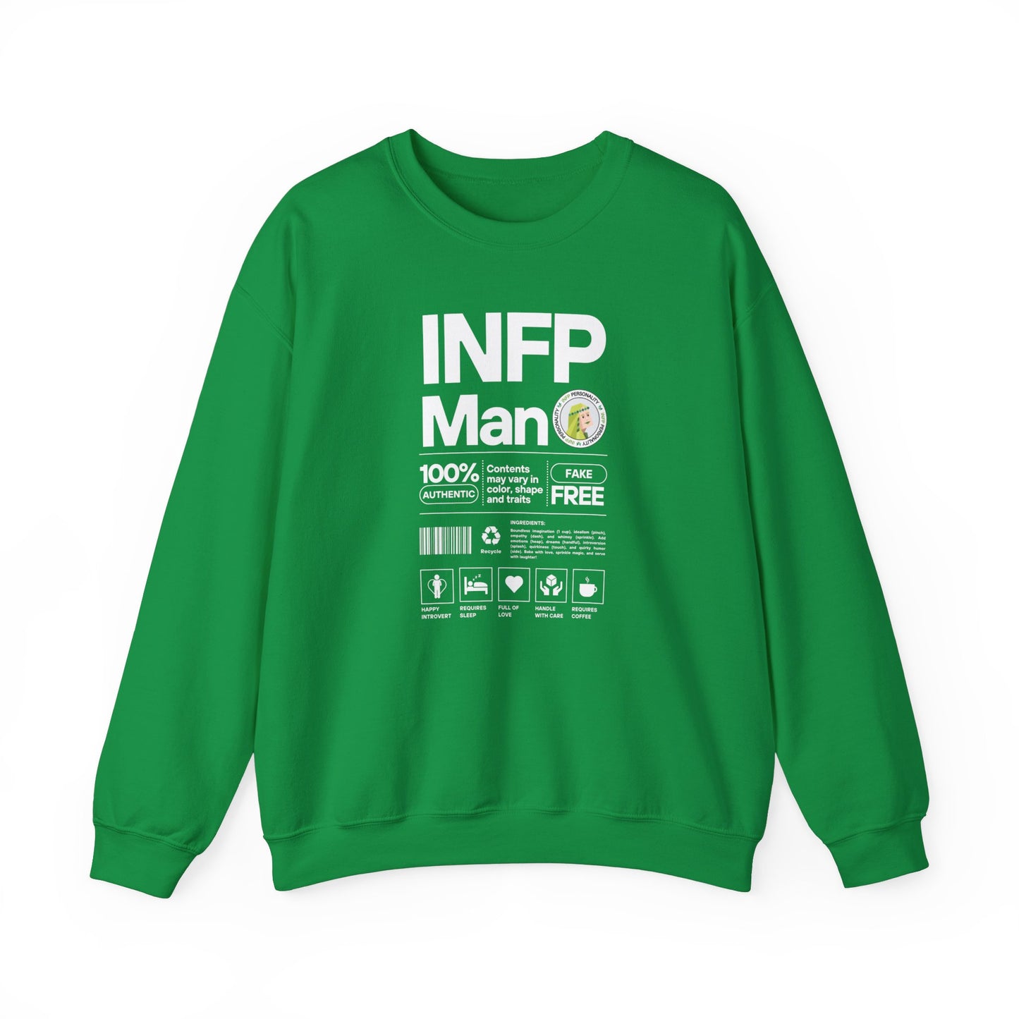 INFP Man Ingredients White Text Sweatshirt