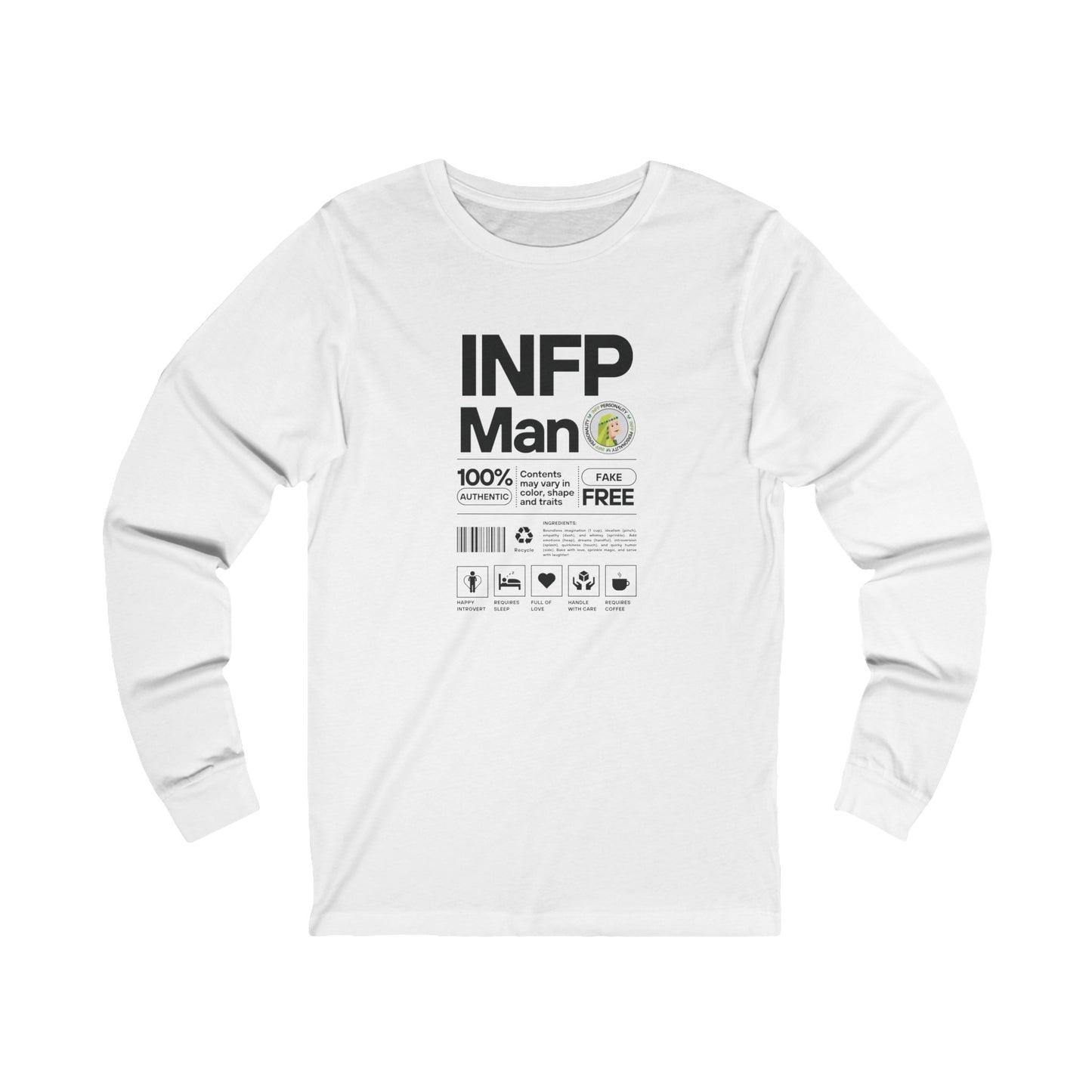 INFP Man Ingredients Black Text Long Sleeve Tee