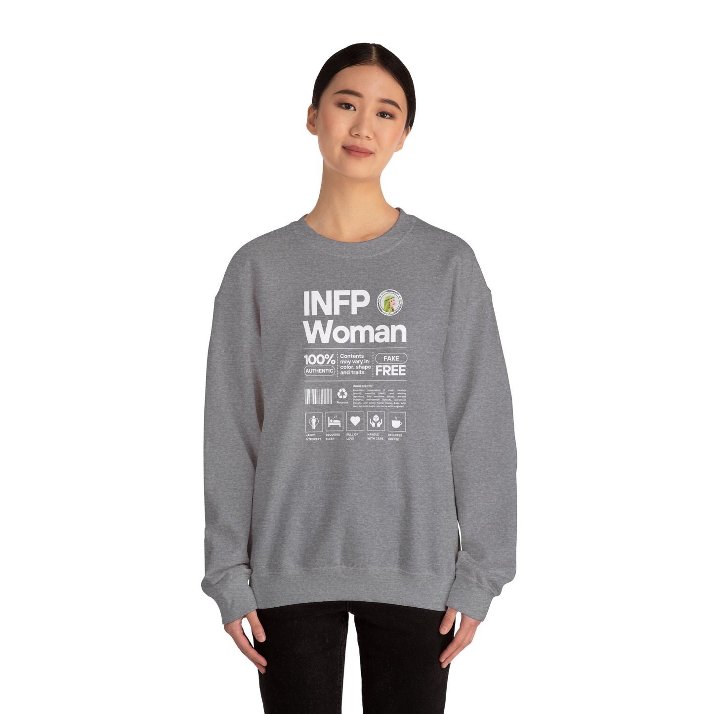 INFP Woman Ingredients White Text Sweatshirt