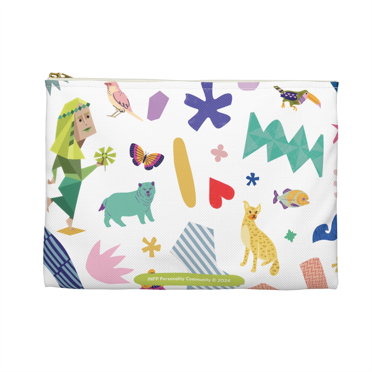 Back view of the INFP Daydream Flat Pouch, showcasing its whimsical design and durable polyester material.