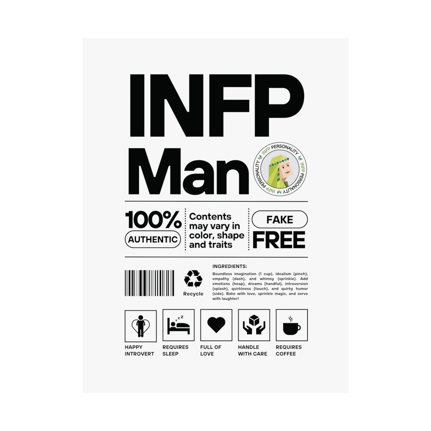 INFP Man Ingredients Matte Vertical Posters