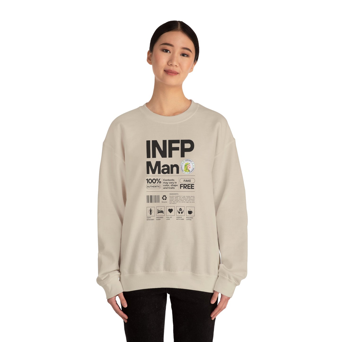 INFP Man Ingredients Black Text Sweatshirt