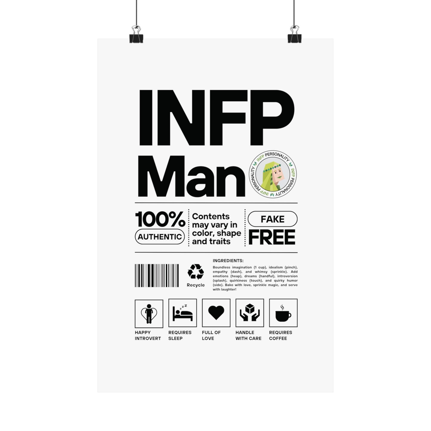 INFP Man Ingredients Matte Vertical Posters