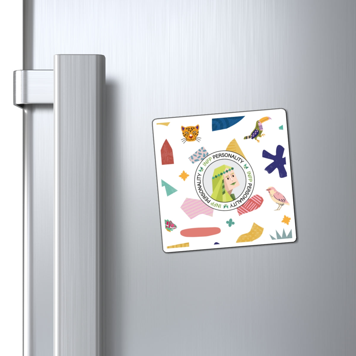 INFP Daydream Magnet on a fridge, showcasing its charming design and matte finish.