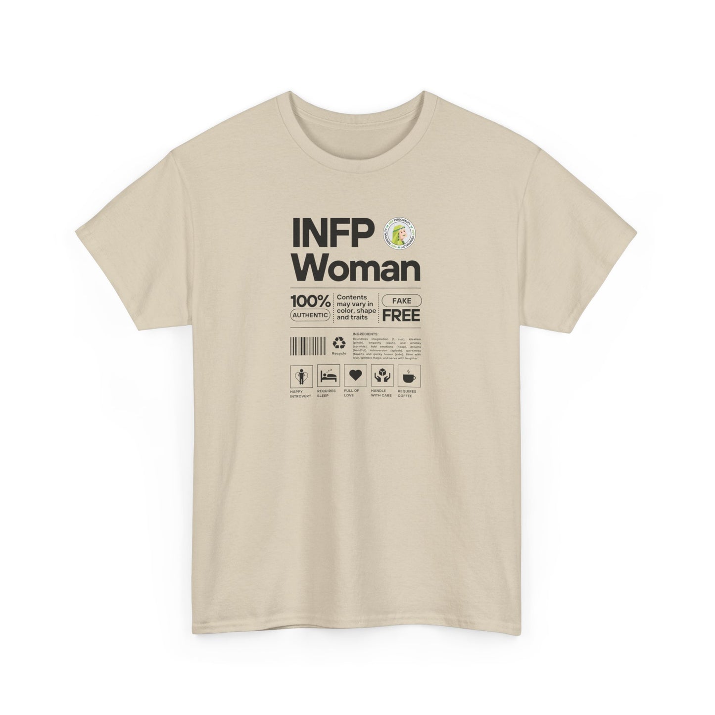 INFP Woman Ingredients Black Text Tee