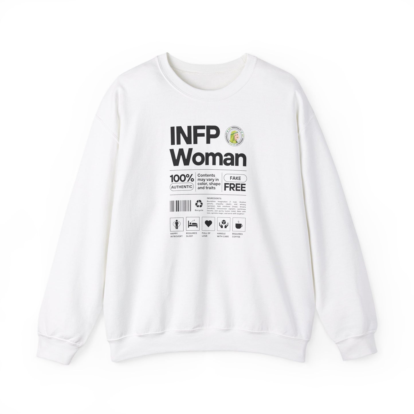 INFP Woman Ingredients Black Text Sweatshirt