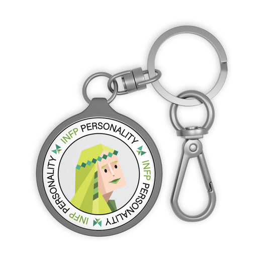 Front view of the INFP Community Keyring, showcasing its charming round shape and whimsical design.