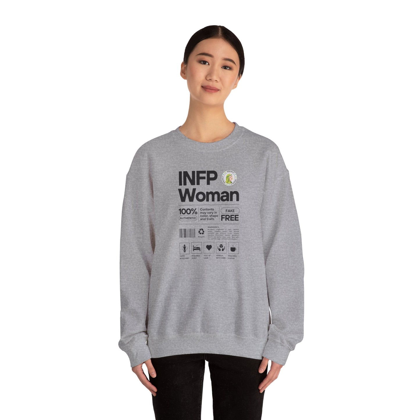 INFP Woman Ingredients Black Text Sweatshirt