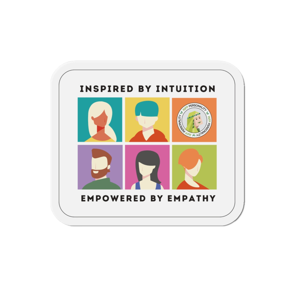 Front view of the INFP Pride Magnet, highlighting its vibrant design and die-cut shape.