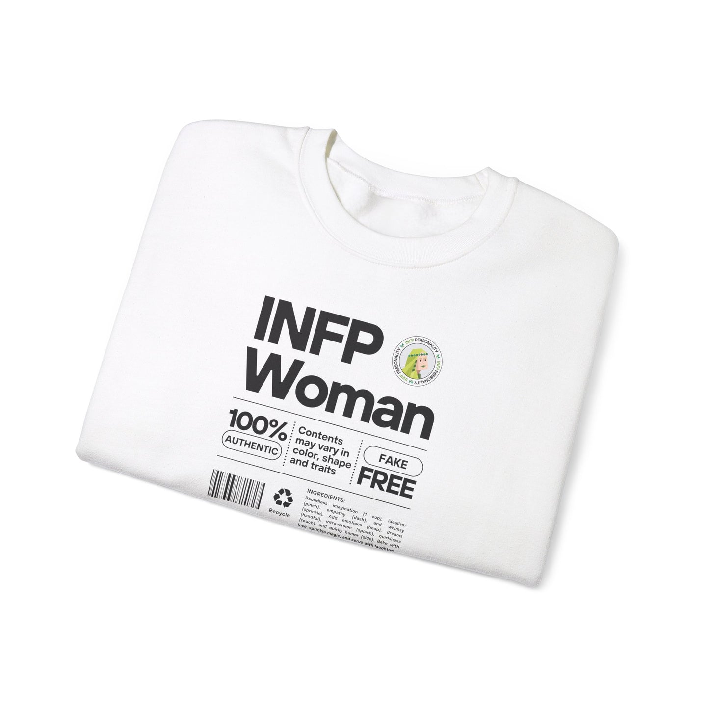 INFP Woman Ingredients Black Text Sweatshirt