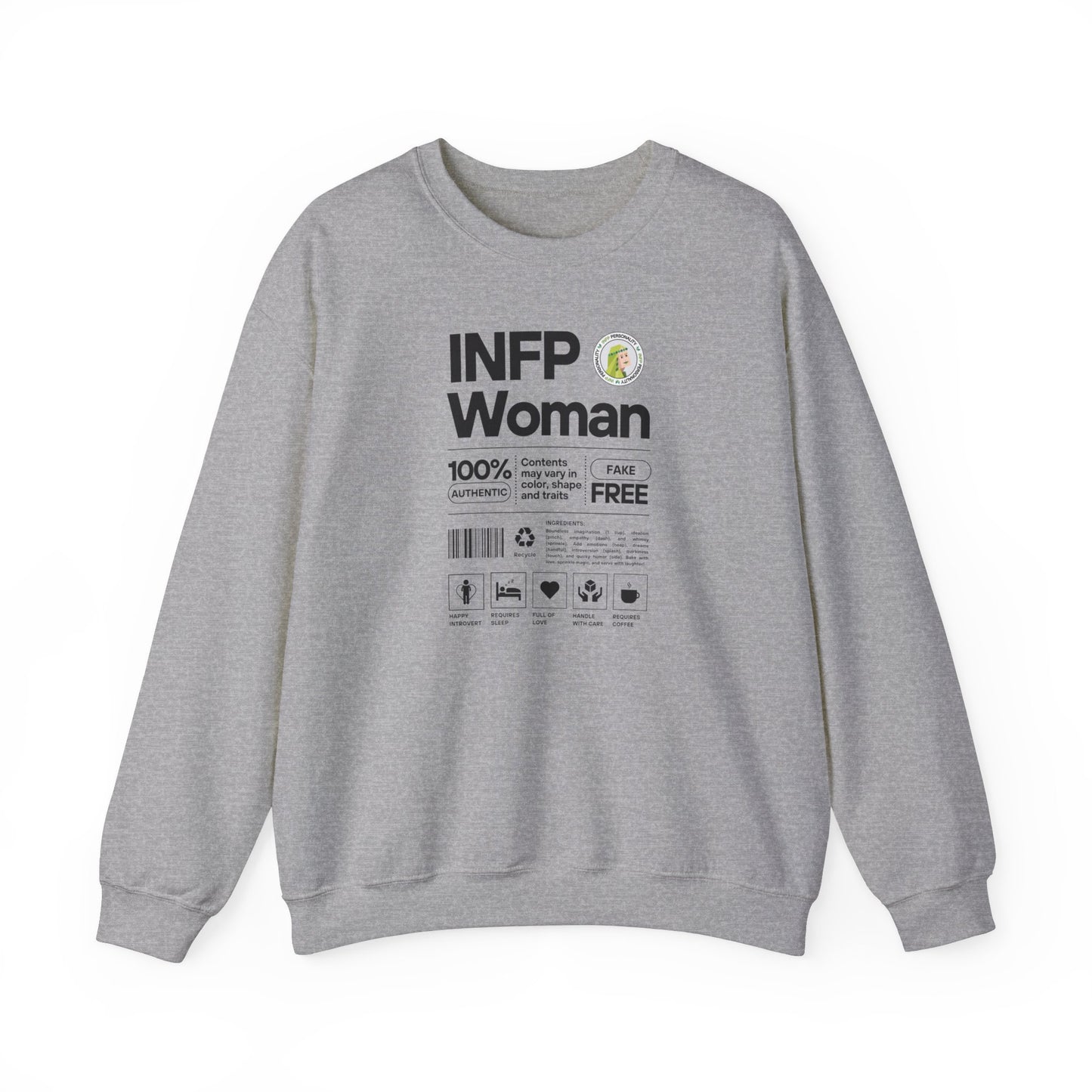 INFP Woman Ingredients Black Text Sweatshirt