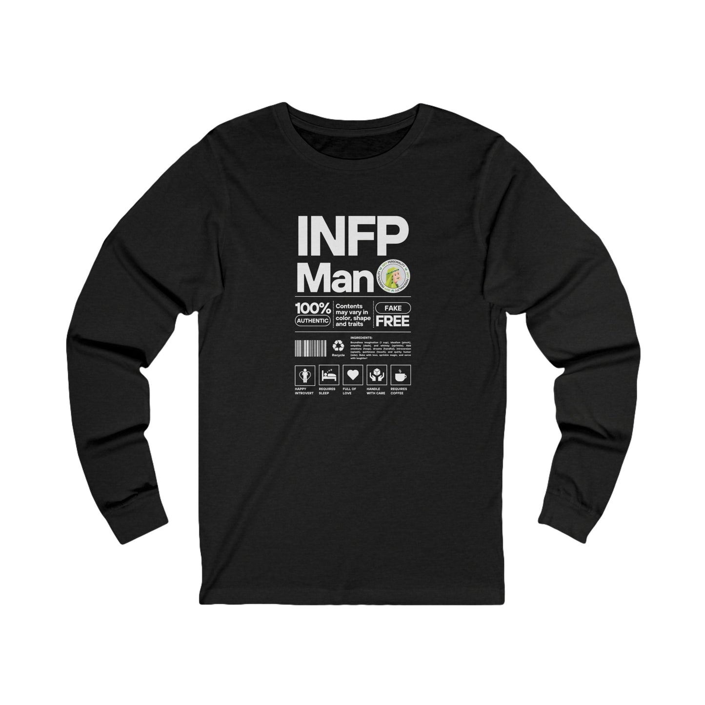 INFP Man Ingredients White Text Long Sleeve Tee