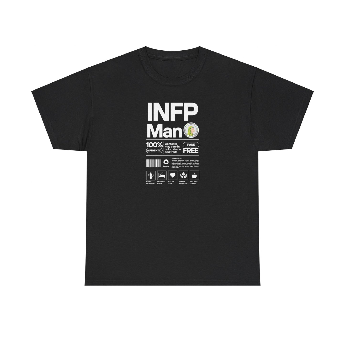 INFP Man Ingredients White Text Tee