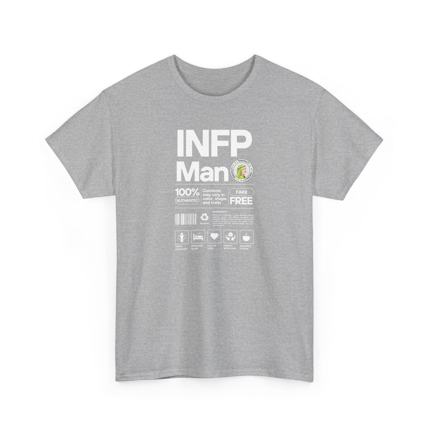 INFP Man Ingredients White Text Tee