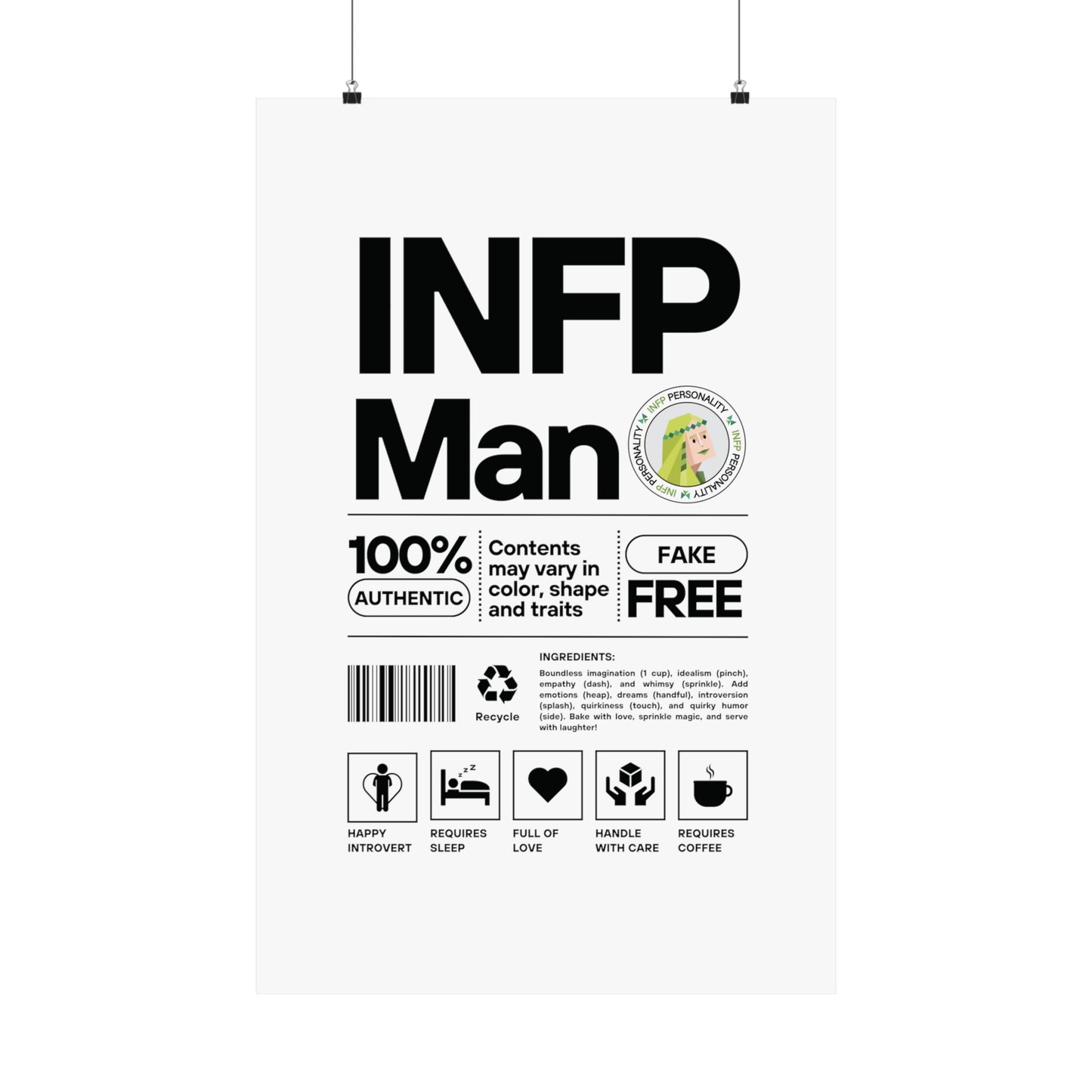 INFP Man Ingredients Matte Vertical Posters