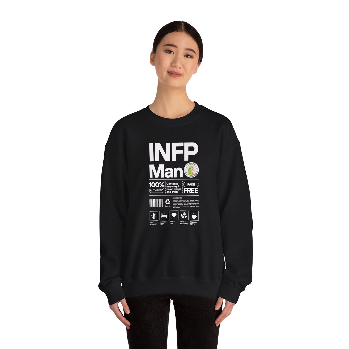 INFP Man Ingredients White Text Sweatshirt