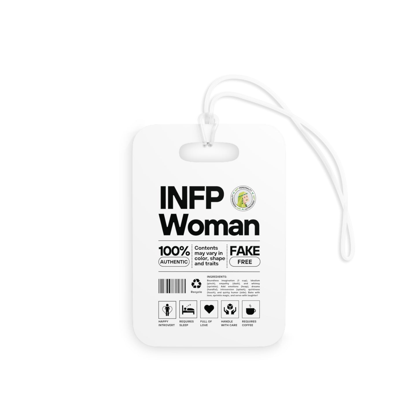 INFP Woman Ingredients Plastic Luggage Tags