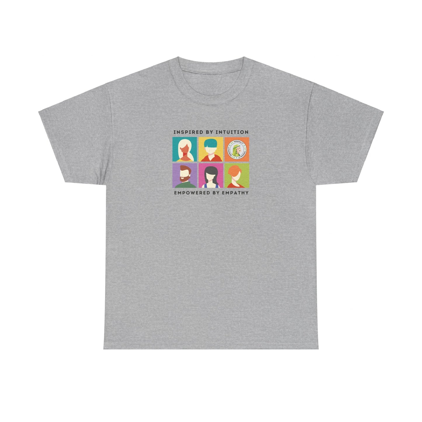 Front view of the INFP Pride Tee, showcasing its classic fit and timeless crew neckline on sport grey tee.