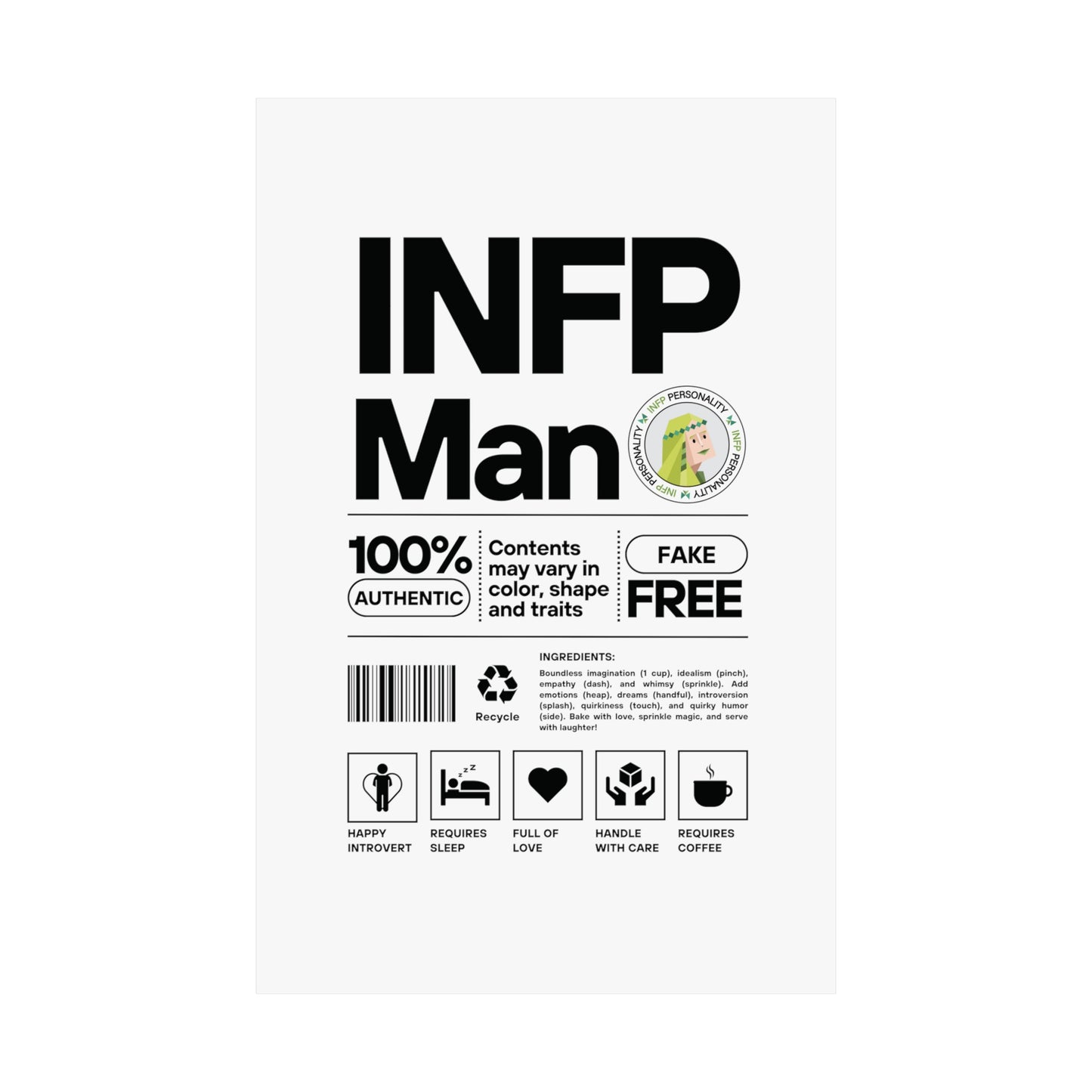 INFP Man Ingredients Matte Vertical Posters