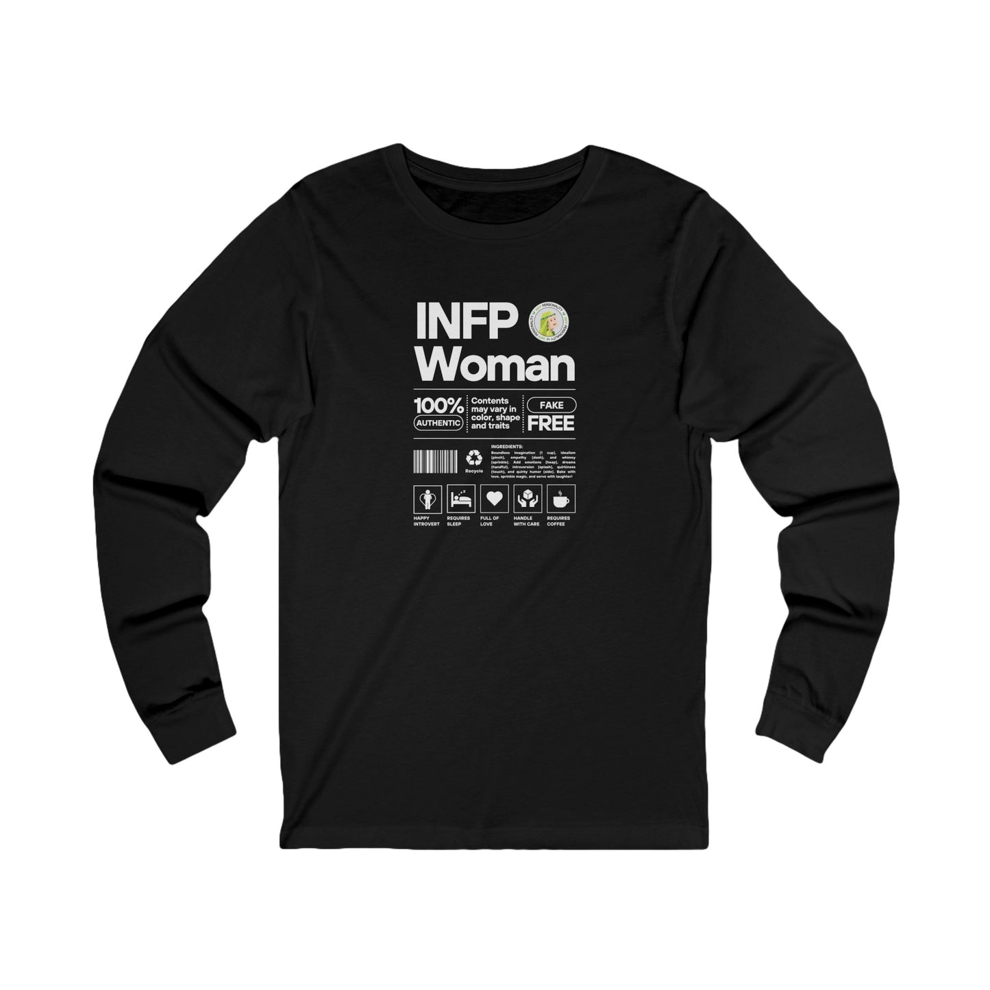 INFP Woman Ingredients White Text Long Sleeve Tee