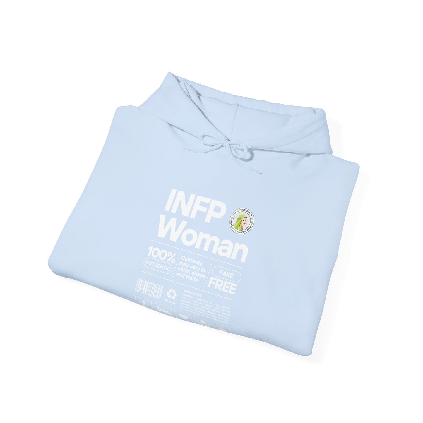 INFP Woman Ingredients White Text Hoodie