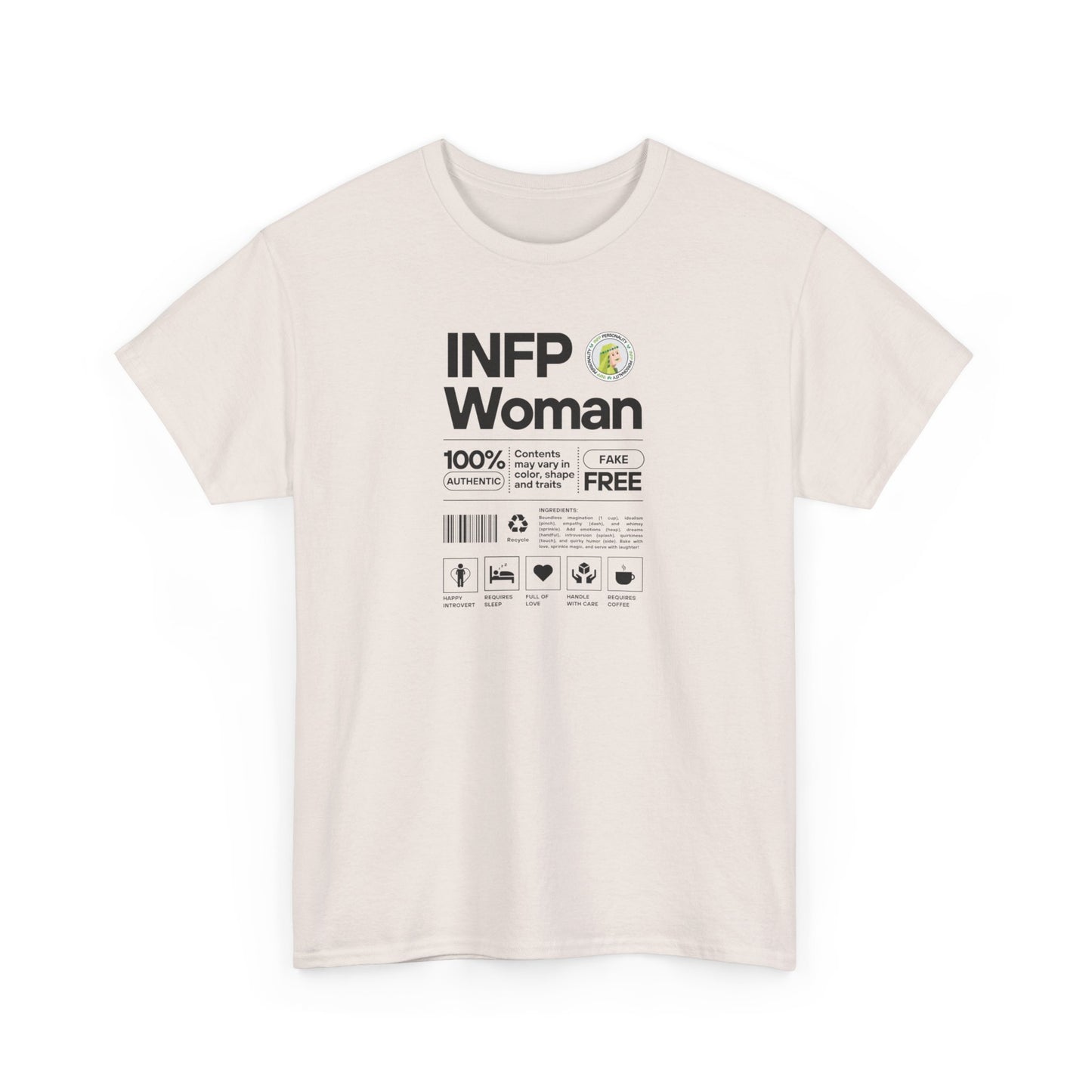 INFP Woman Ingredients Black Text Tee