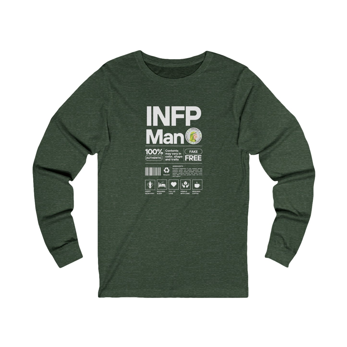 INFP Man Ingredients White Text Long Sleeve Tee